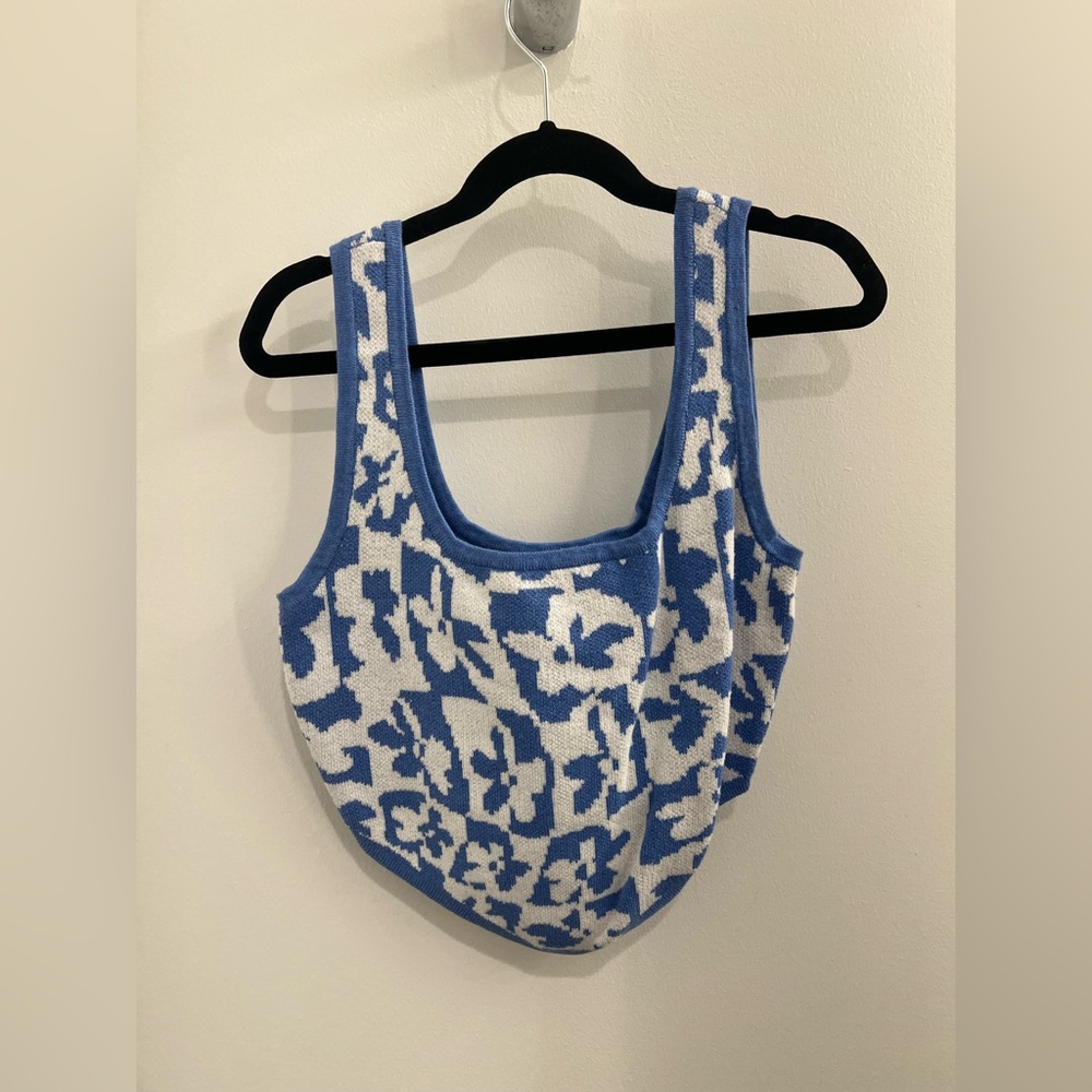 American Eagle Outfitters Blue and White Knit Tank Top